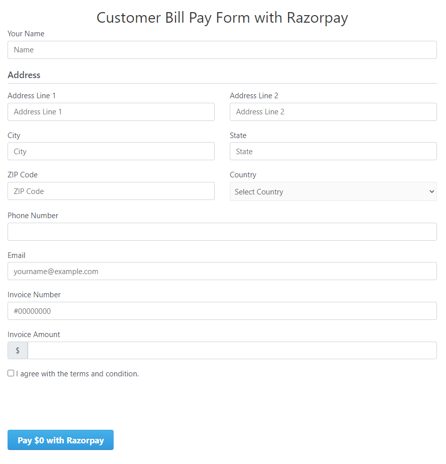 customer bill pay form