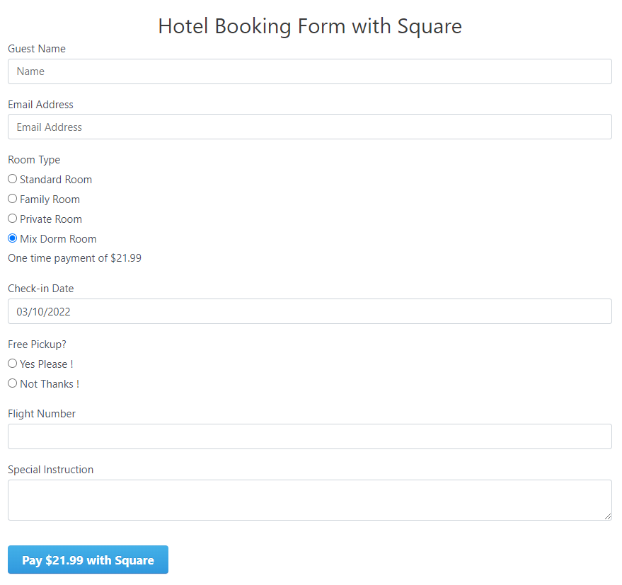 Hotel Booking Form with Square