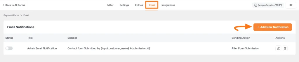 + Add New Notification button