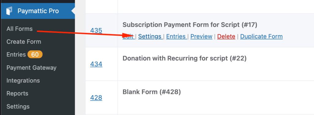 Forms settings