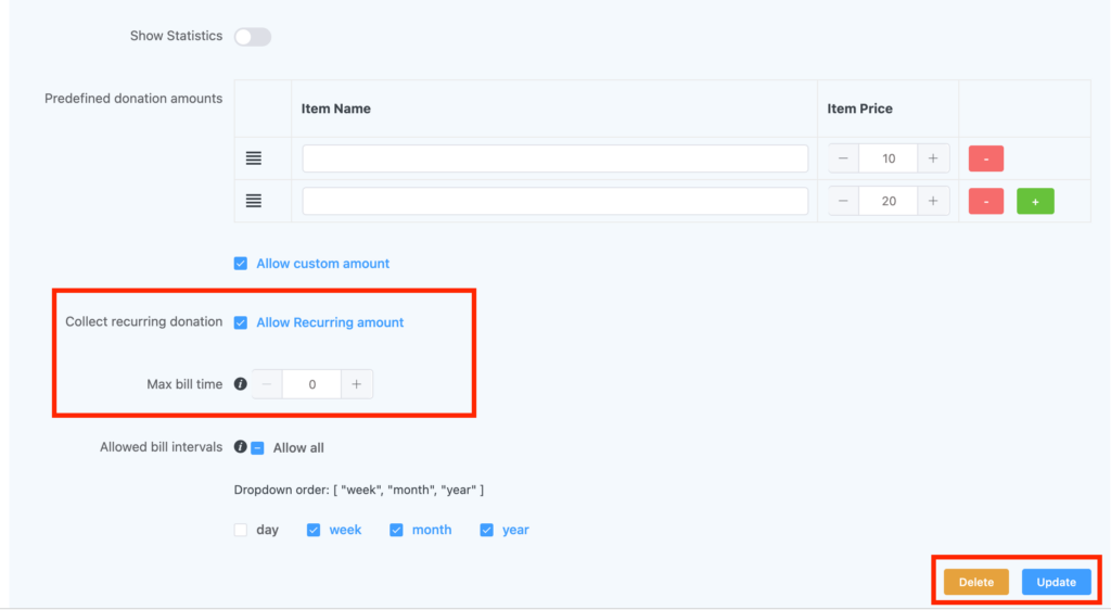 Collect recurring donation