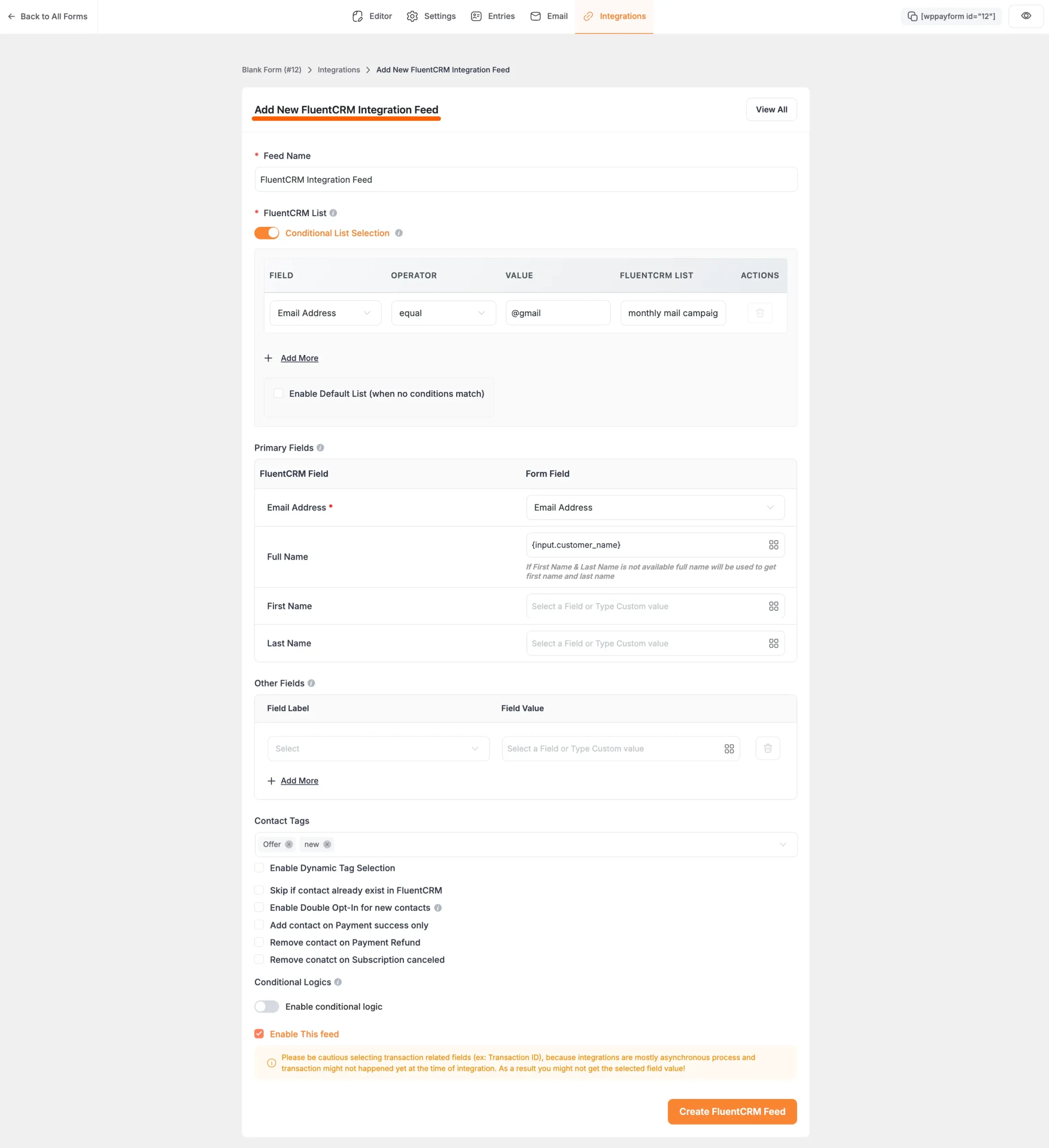fluentcrm feed paymattic