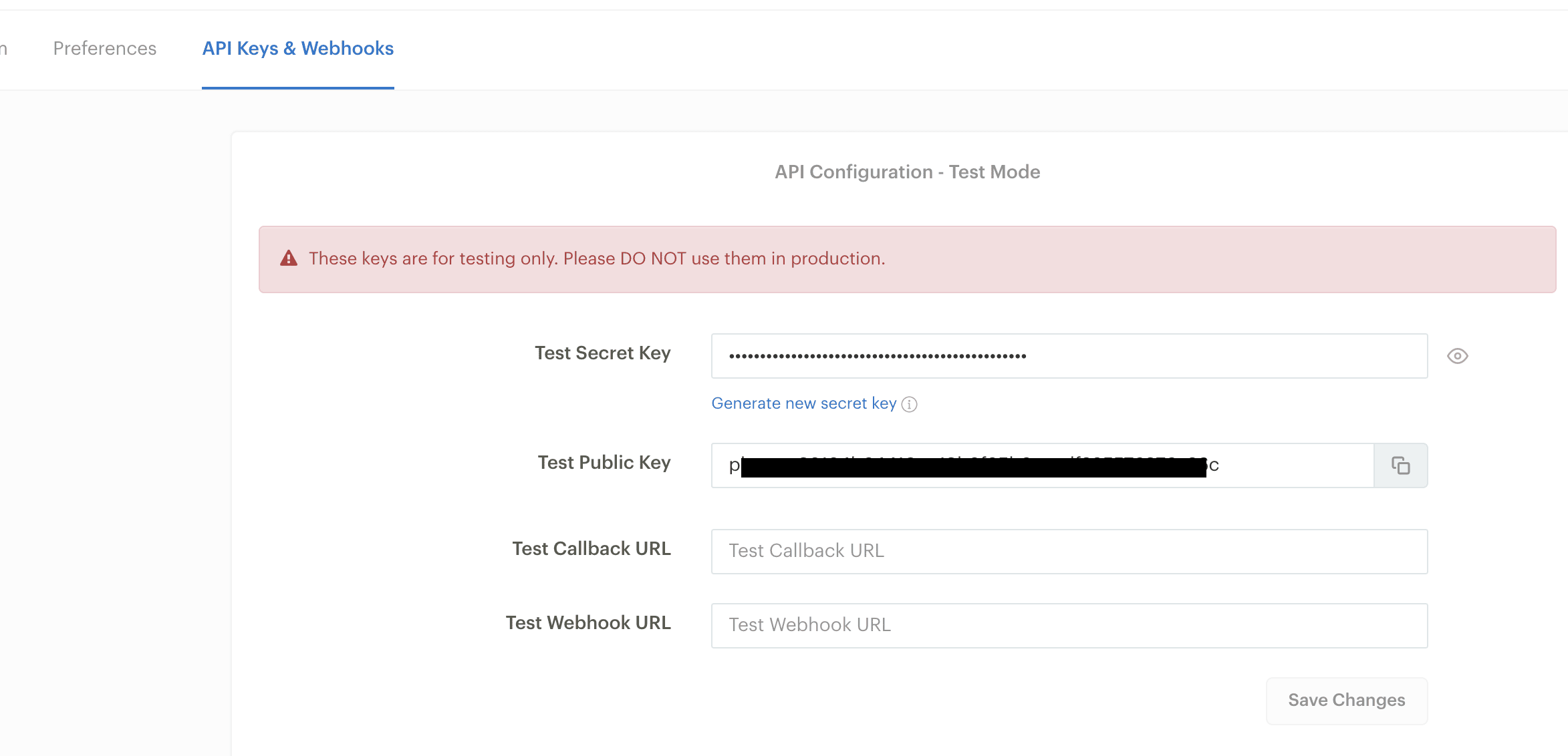 API keys and webhooks