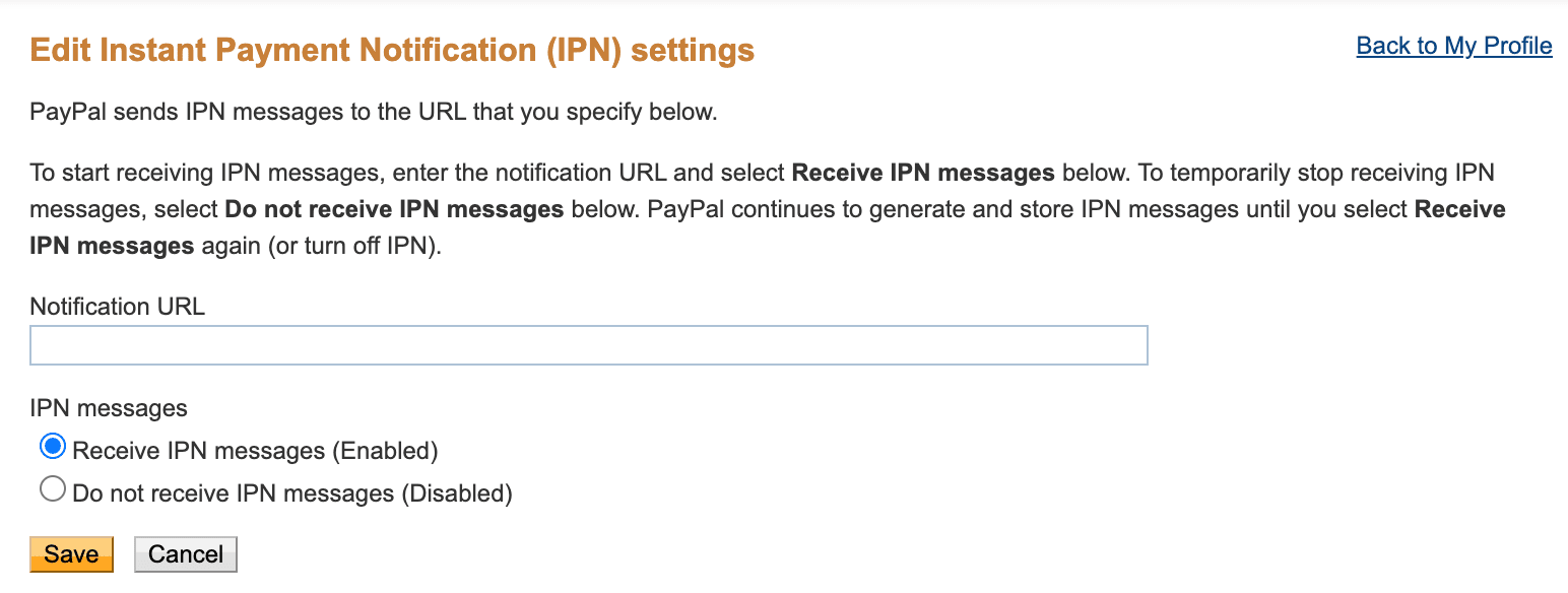 Receive IPN settings