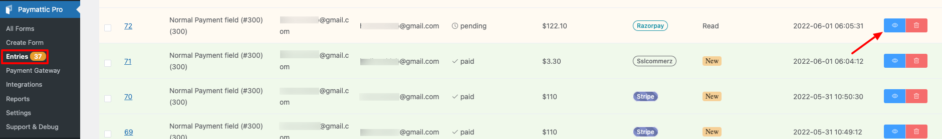 view form entries