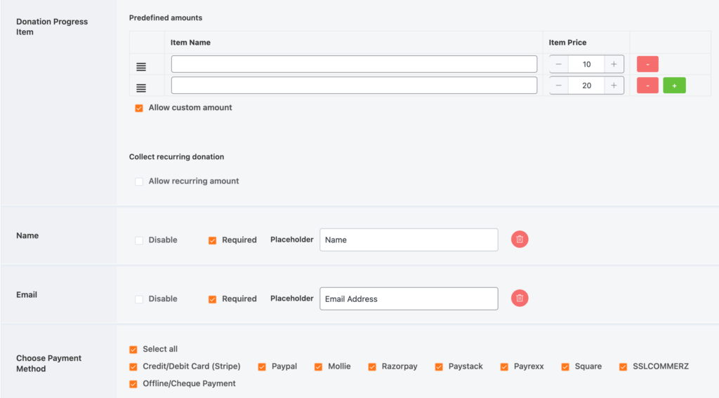 Multiple payment fields