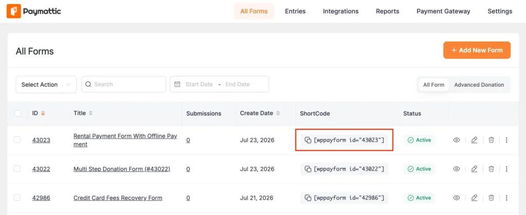 offline payment form shortcode