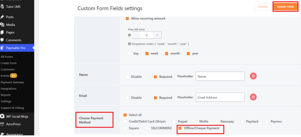 template offline payment method