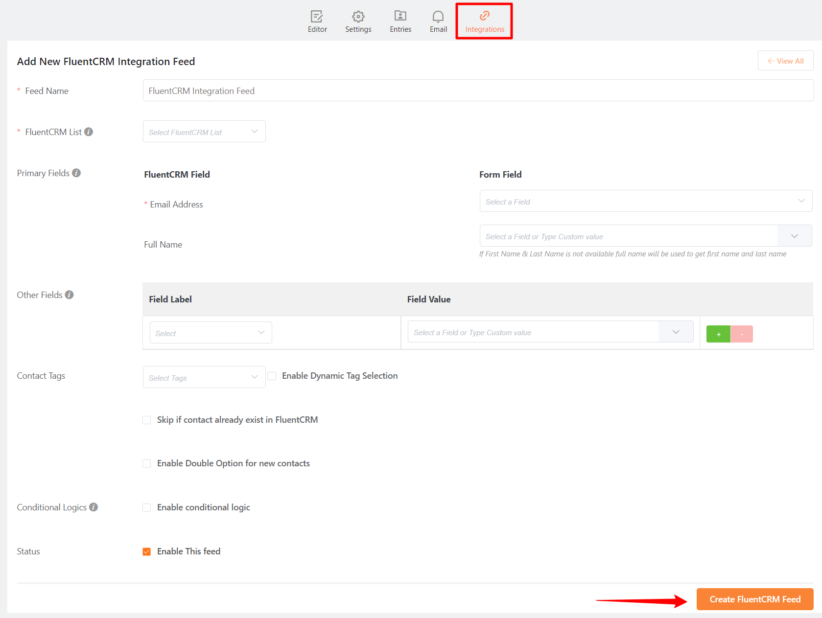 Add FluentCRM Feed