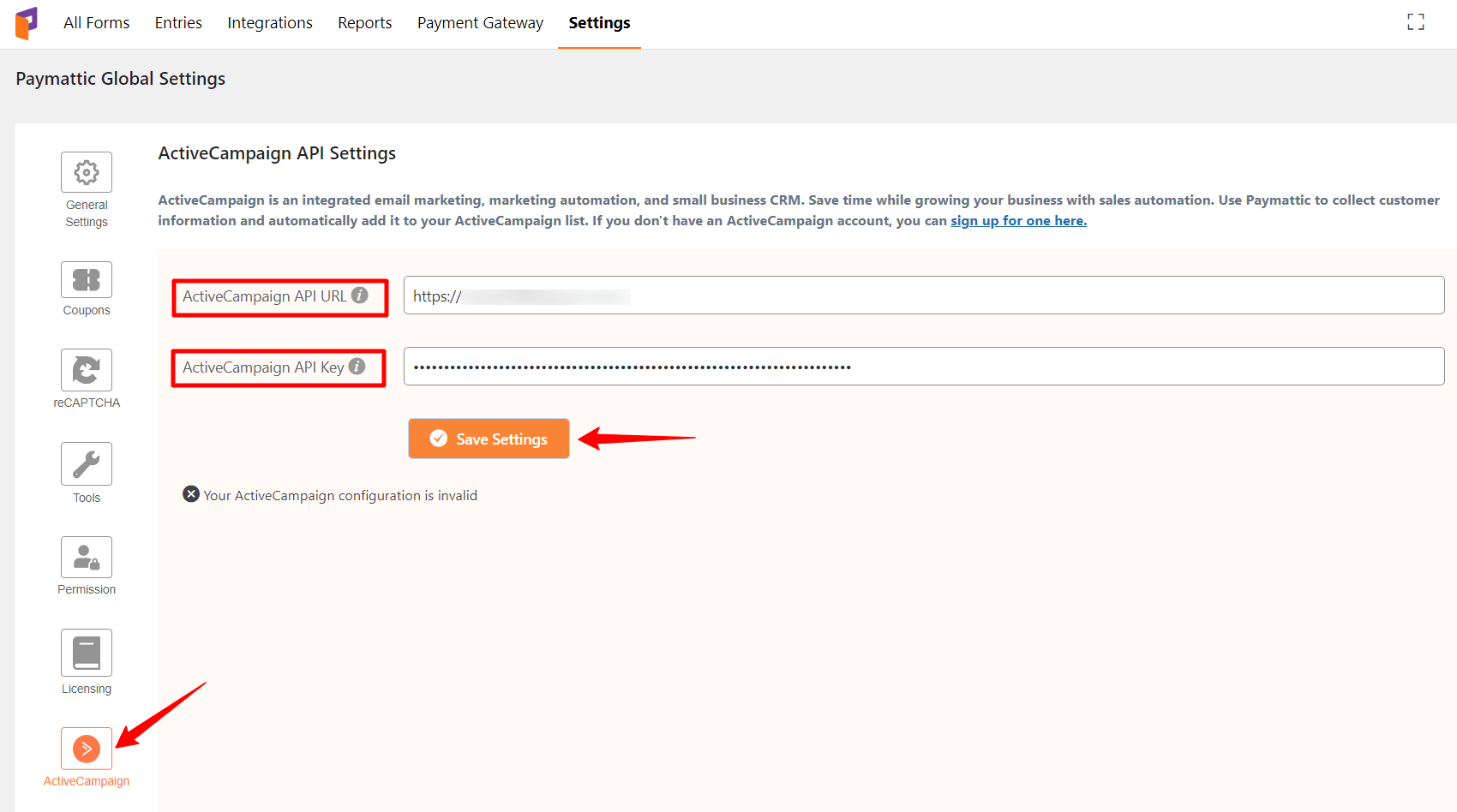 ActiveCampaign API settings