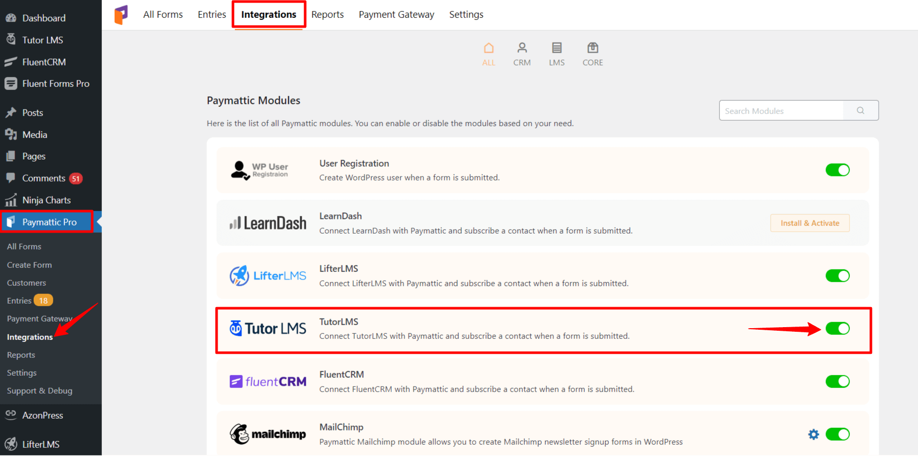 Enable Tutor LMS module