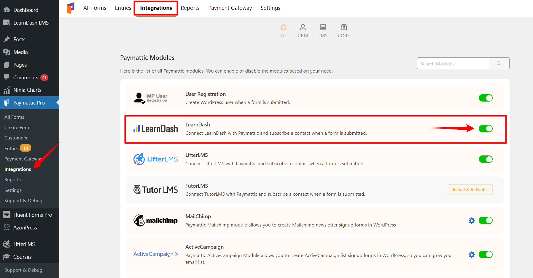 Learndash integration