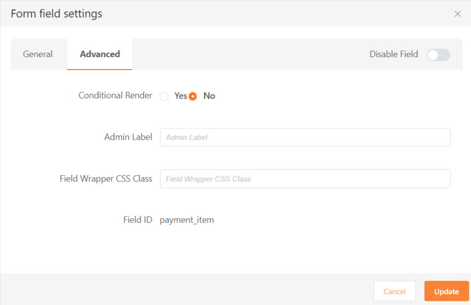 Payment Item Advanced Settings