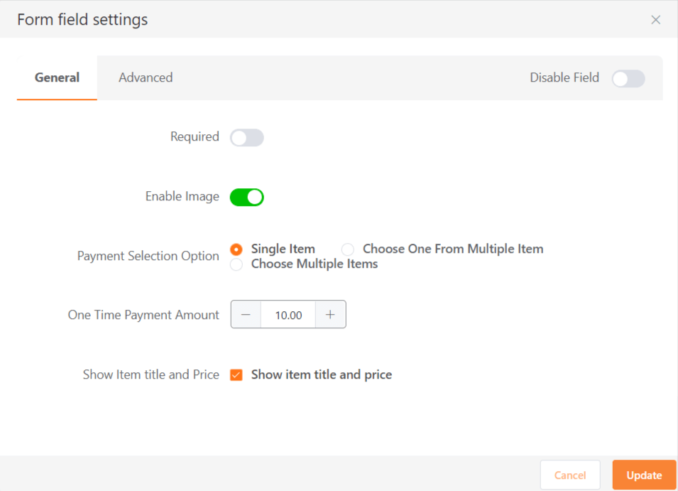 Payment Item General Settings