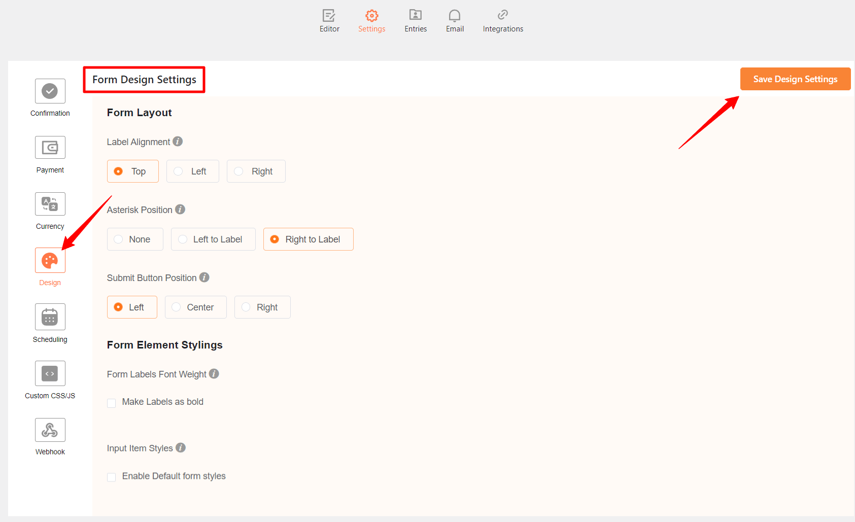 Form Design Settings