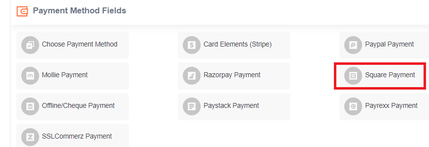 payment method fields