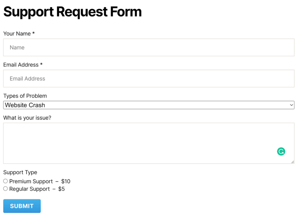 support request form