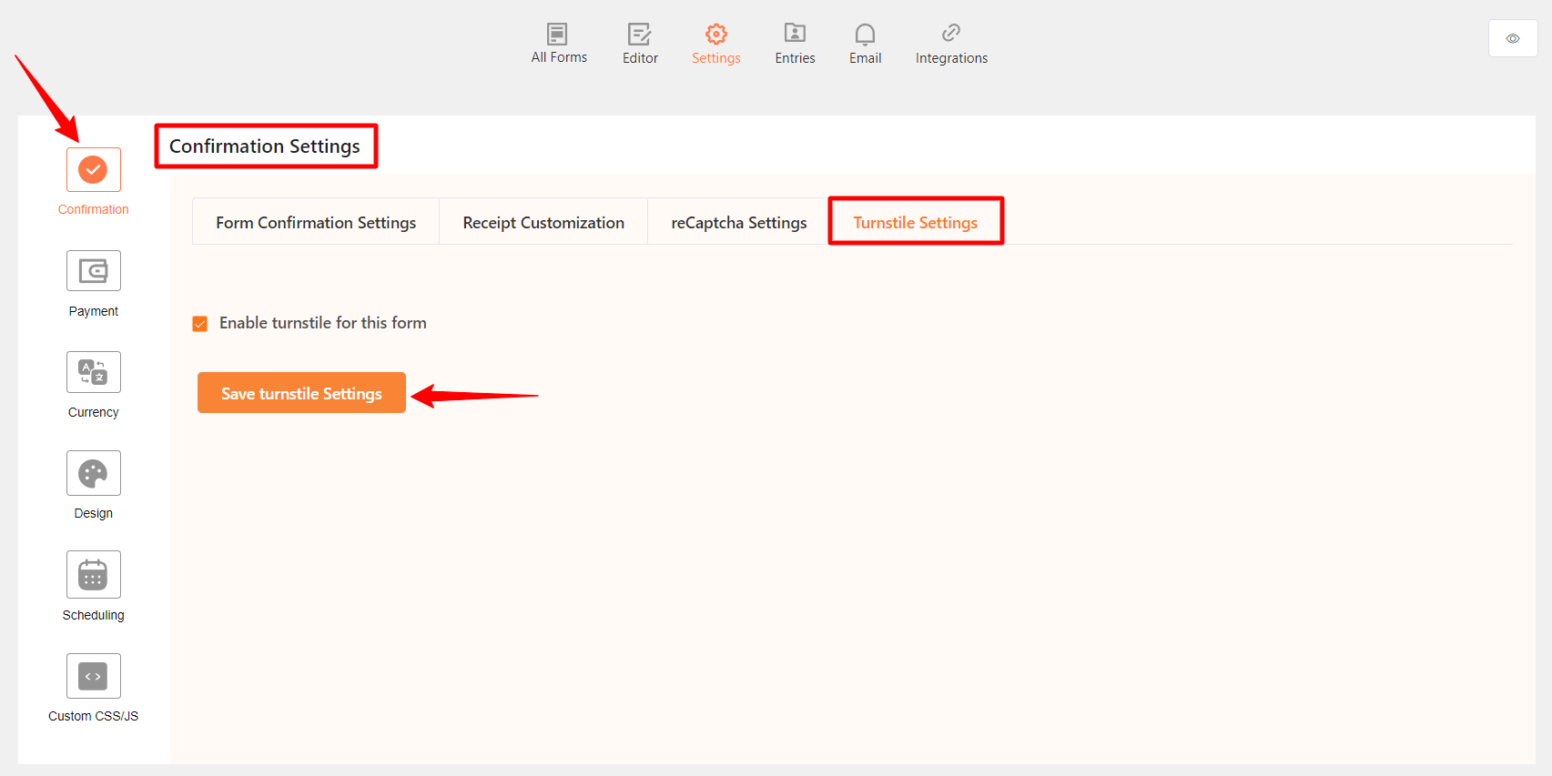 Enable Turnstile Settings