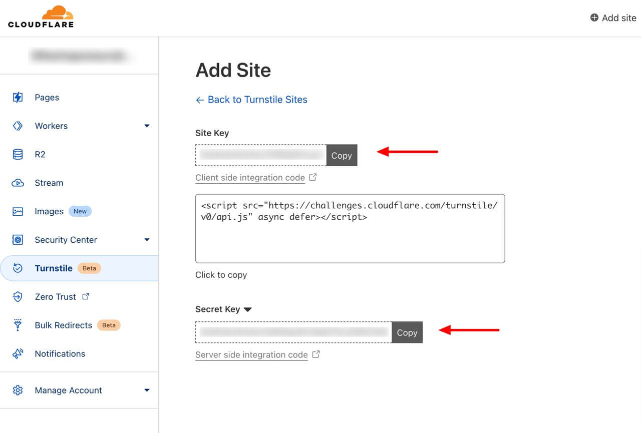 Site & Secret Key