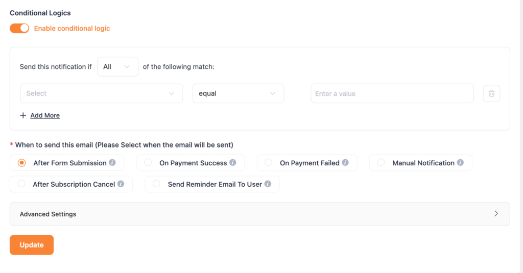 conditional logic on email notification