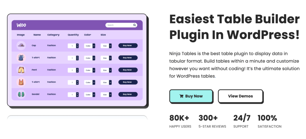 Ninja Tables Drag and Drop Builder