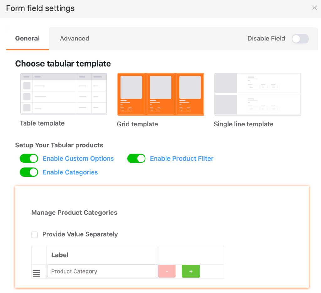 Grid template