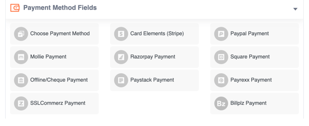 payment method fields