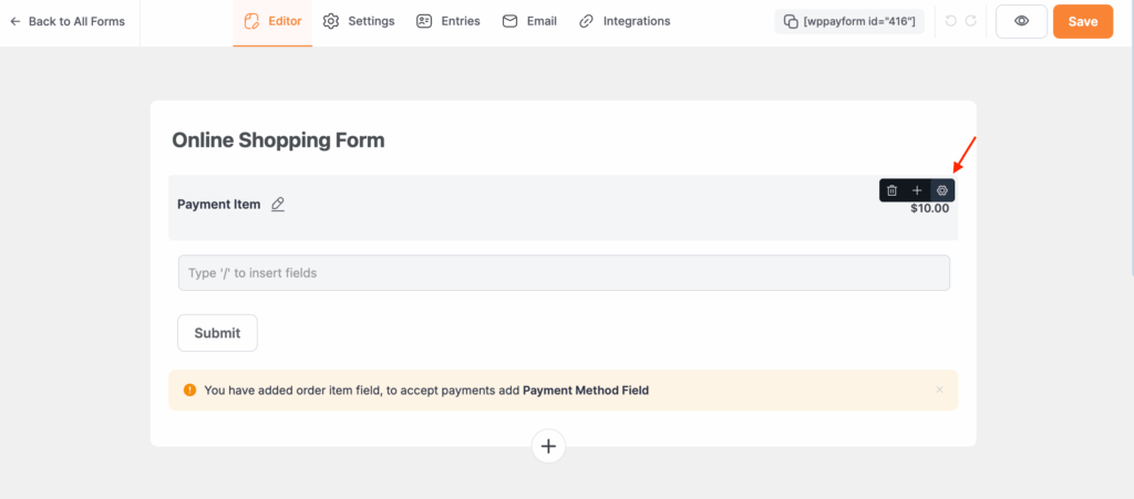 payment item settings