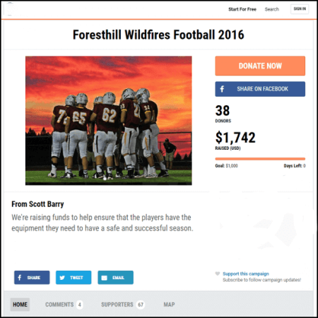 a screenshot of funding as a prove of crowdfunding for football team
