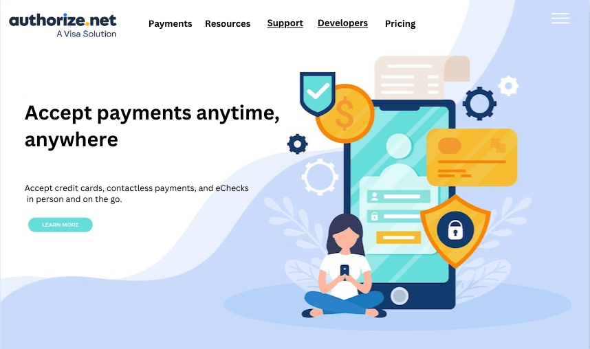 authorize.net payment gateway landing page