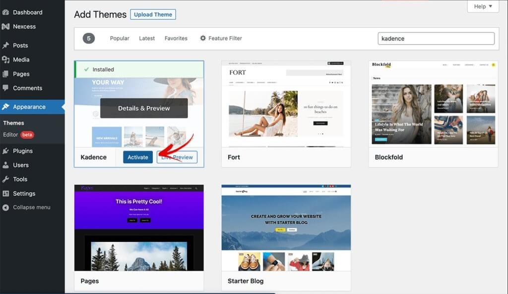 how to activate kadence theme