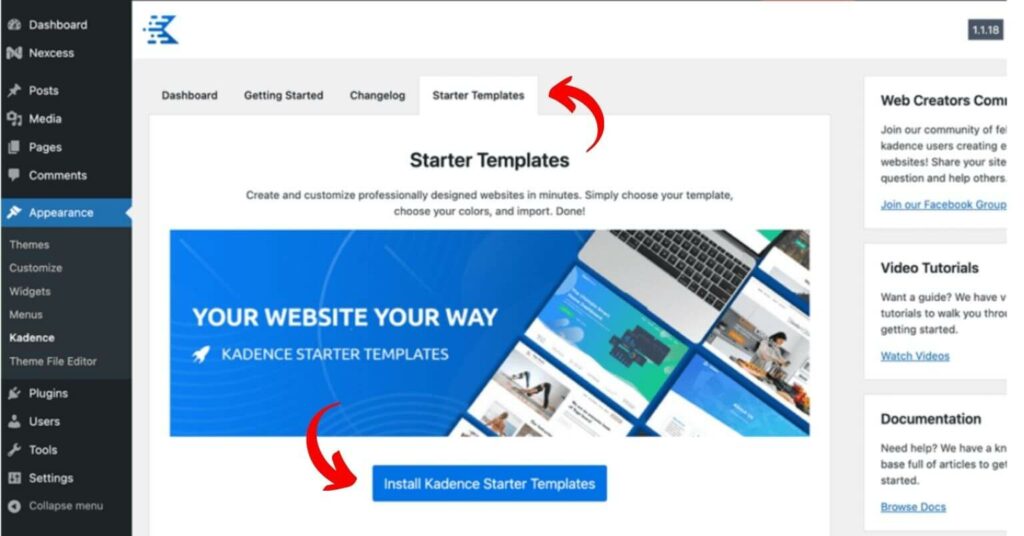 how to install starter templates