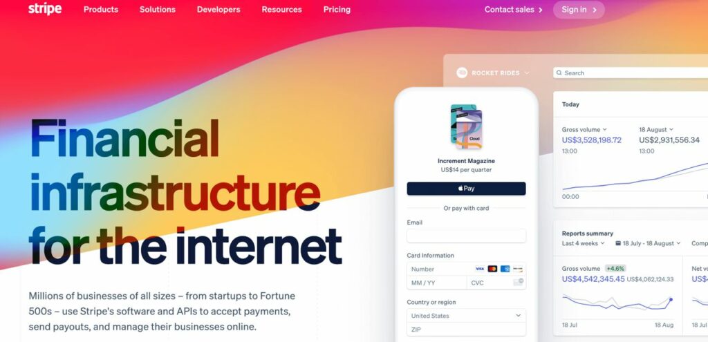 Stripe website homepage