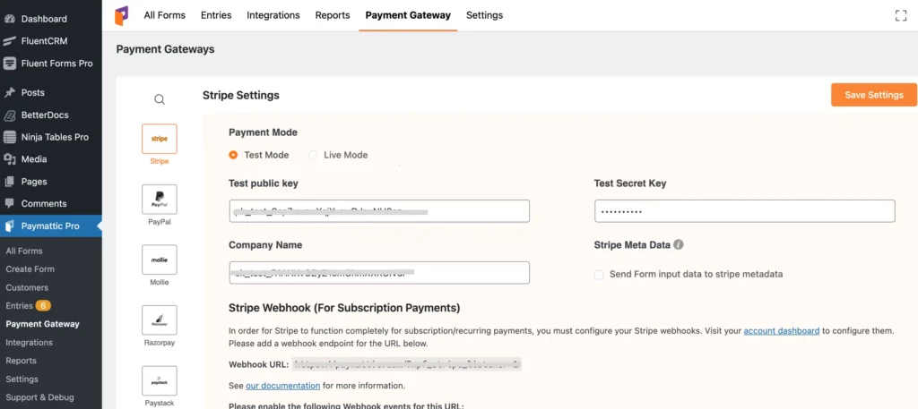 Paymattic dashboard for Stripe payment