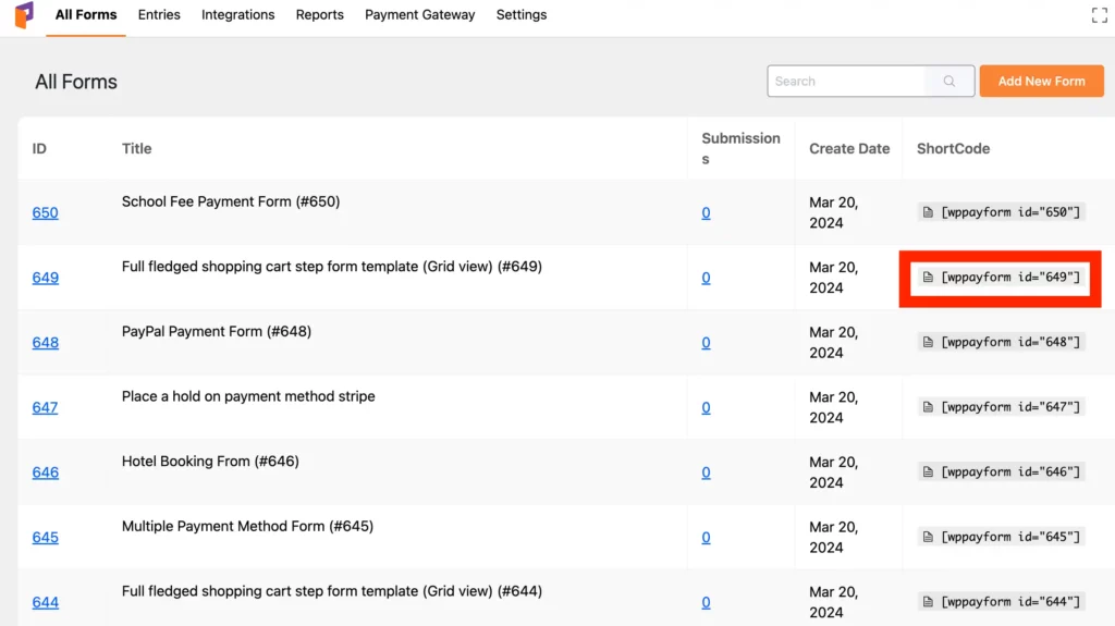 publish online payment forms