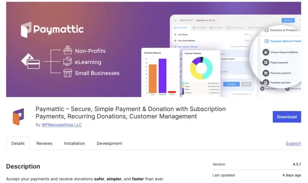 Paymattic WordPress donation button