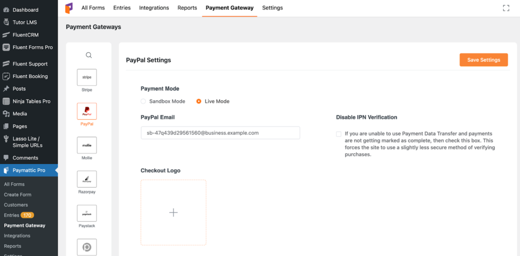 paypal configuration