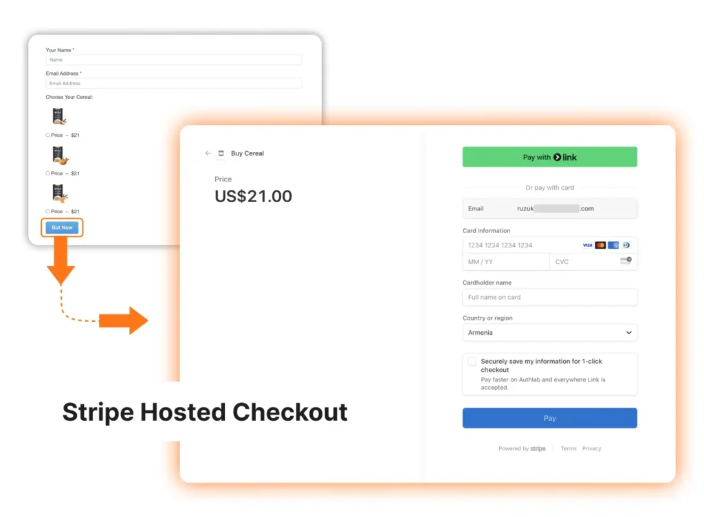 Stripe hosted checkout page