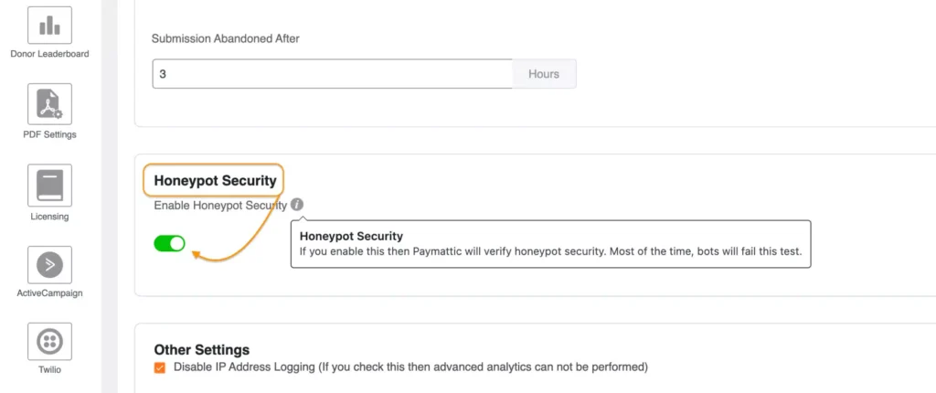 honeypot security settings