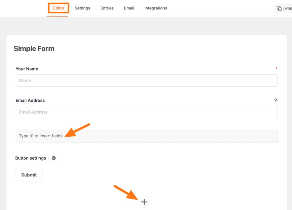 Type slash or click plus icon