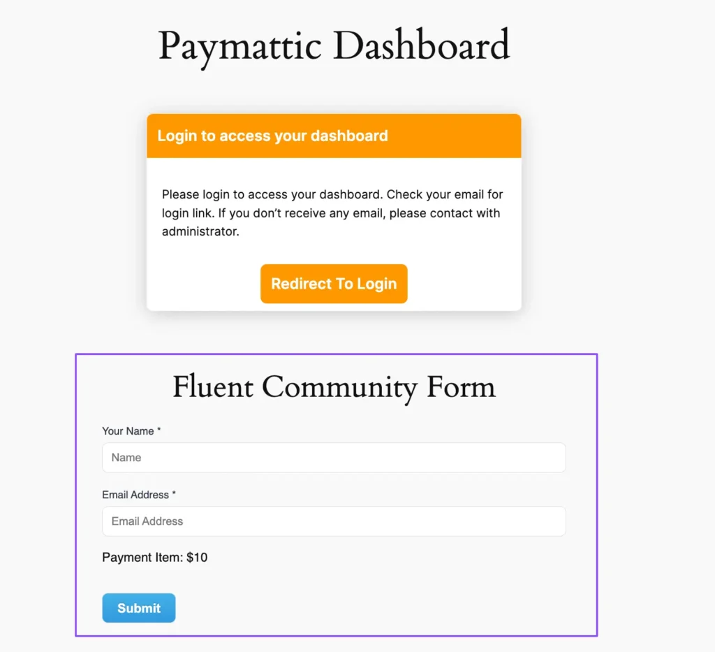 Preview of the Fluent Community Form