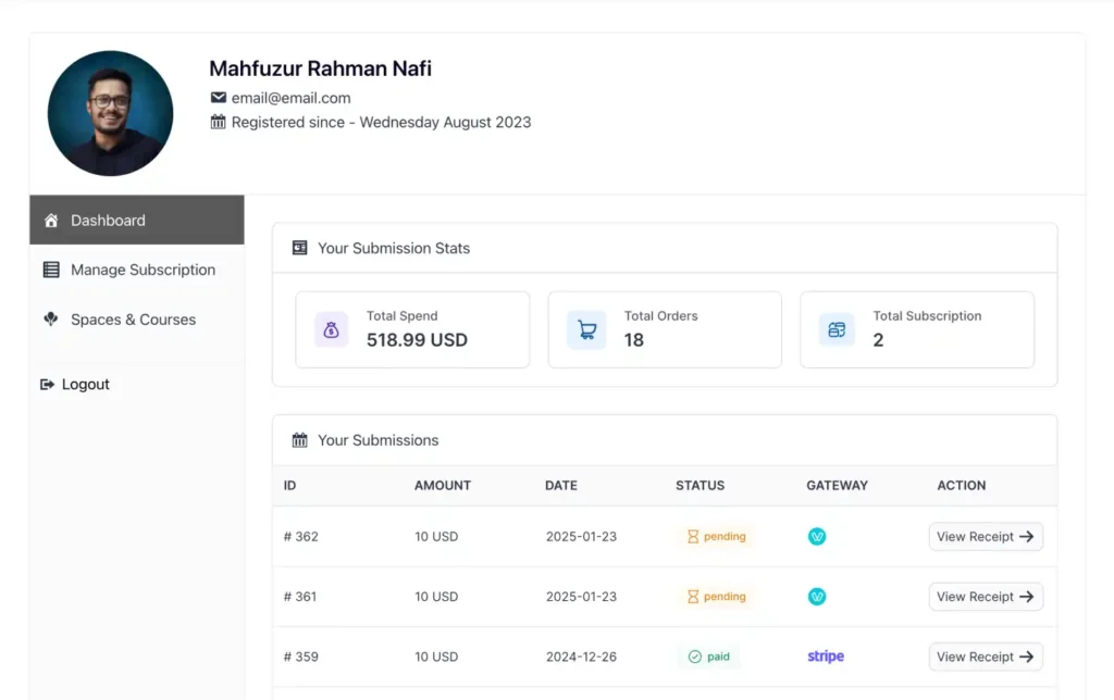 Paymattic customer dashboard