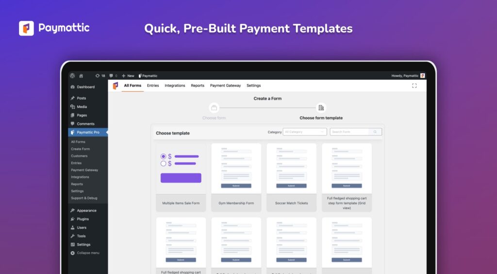 pre-built payment form template