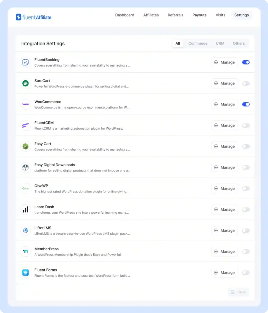 FluentAffiliate integrations