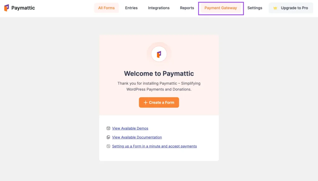 Paymattic WordPress payment gateway menu