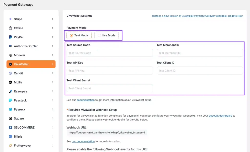 VivaWallet payment gateway integration in WordPress