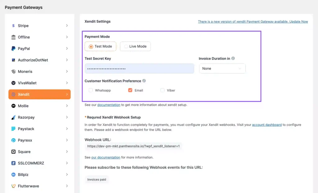 Xendit payment gateway integration in WordPress