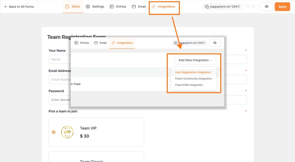 Add user registration integration Custom user registration fields