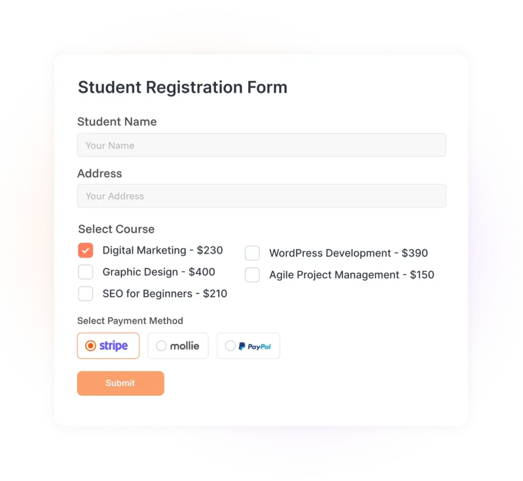 Online registration form