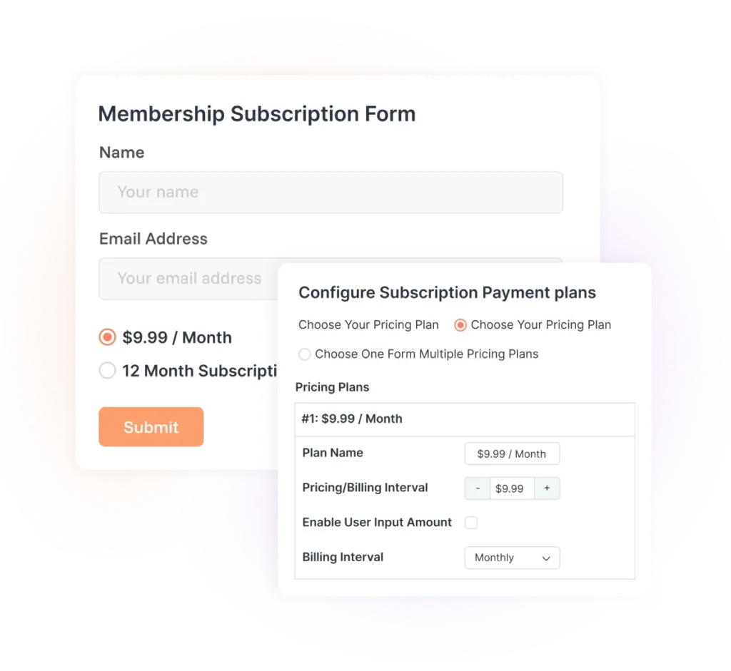 WordPress subscription payment form